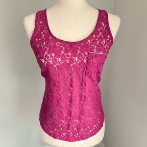 Eyeshadow Magenta Floral Lace Sheer Racerback Tank